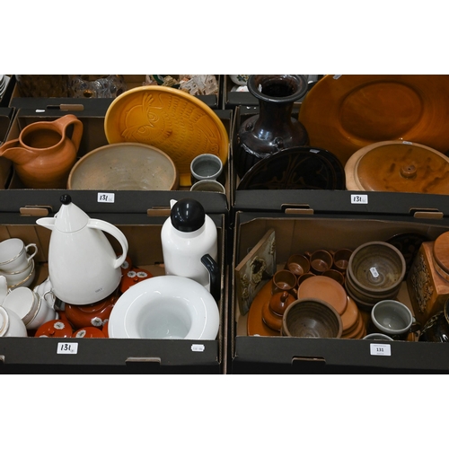 131 - Three boxes of studio pottery and stoneware ornamental and useful tableware, to/w a Noritake tea set... 