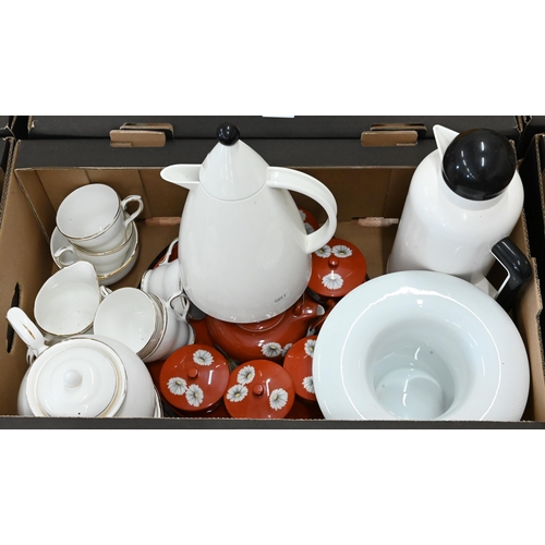 131 - Three boxes of studio pottery and stoneware ornamental and useful tableware, to/w a Noritake tea set... 