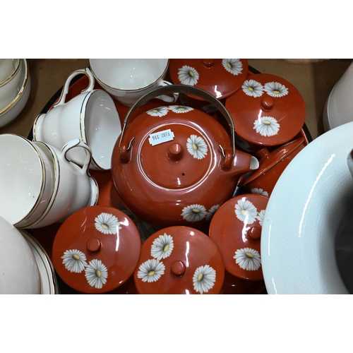 131 - Three boxes of studio pottery and stoneware ornamental and useful tableware, to/w a Noritake tea set... 