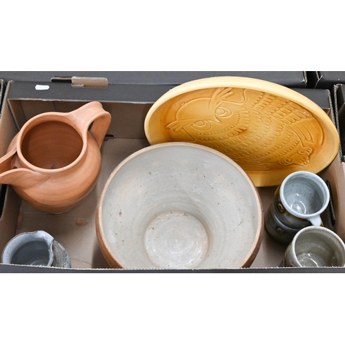 131 - Three boxes of studio pottery and stoneware ornamental and useful tableware, to/w a Noritake tea set... 