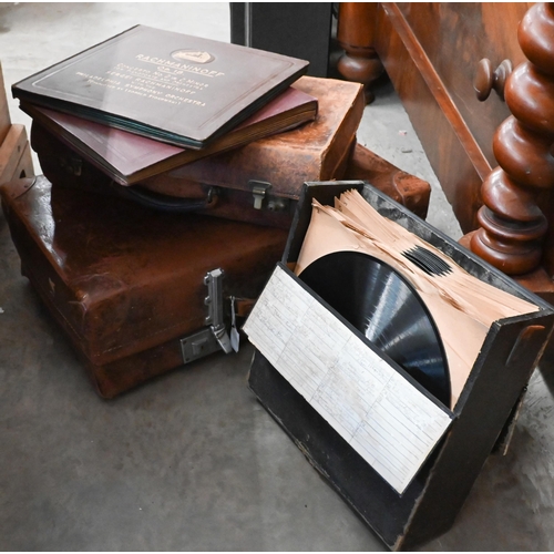 161 - Two vintage leather suitcases to/w various 78rpm gramophone records - mostly classical