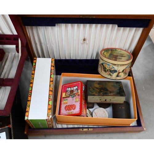 164 - Various vintage and later retail boxes, tins, canteens etc (all empty)