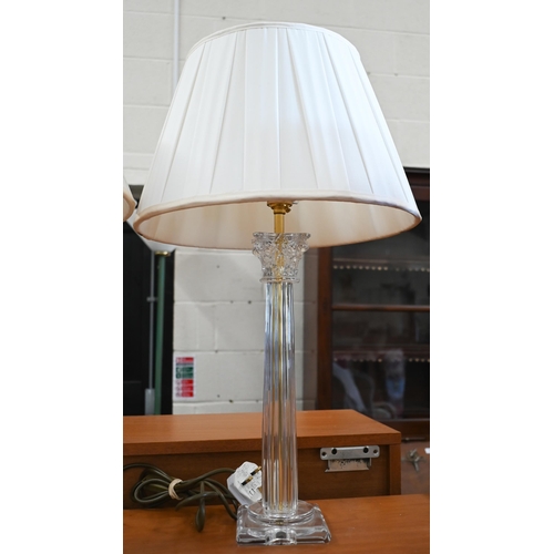 192 - A pair of glass classical column table lamps, to/w two other marbled table lamps (4)