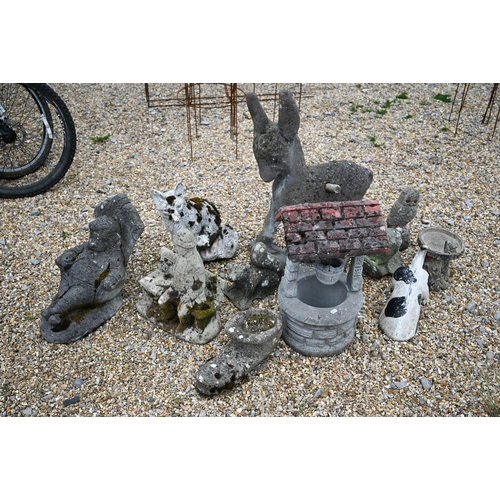 20 - An assortment of weathered garden statuary including a fox, bust, squirrel, well head etc (11)
