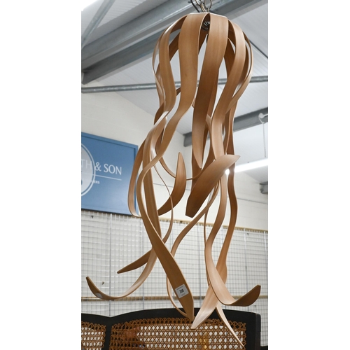 208 - A wooden ceiling lightshade of organic form, designed as trailing foliage, 88 cm high