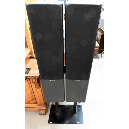 214 - A pair of Tannoy Merary M3 80w hifi pillar speakers on stands, 132 cm high