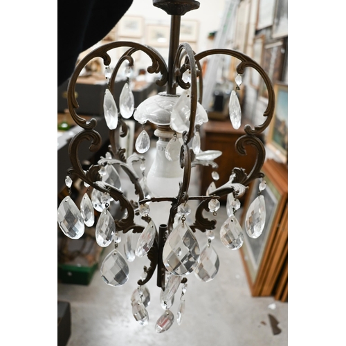 215 - Four ceiling lights, three with lustre drops and one with glass panels (4)