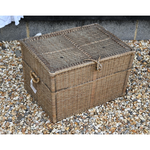 232 - An oriental wicker hamper with fitted innter tray to/w an antique embroidered nightshirt