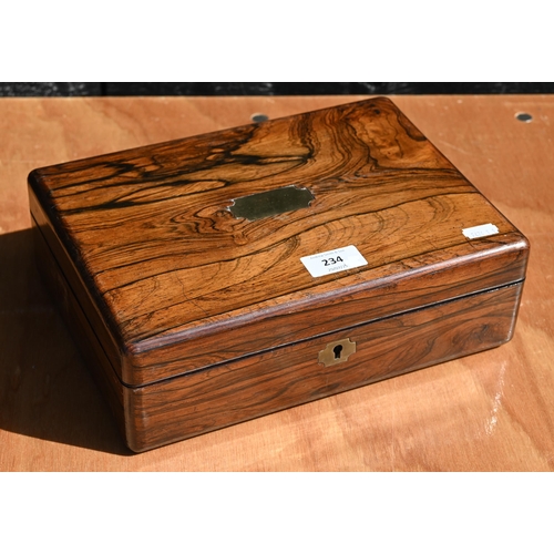 234 - A Victorian rosewood jewellery box with fitted trays