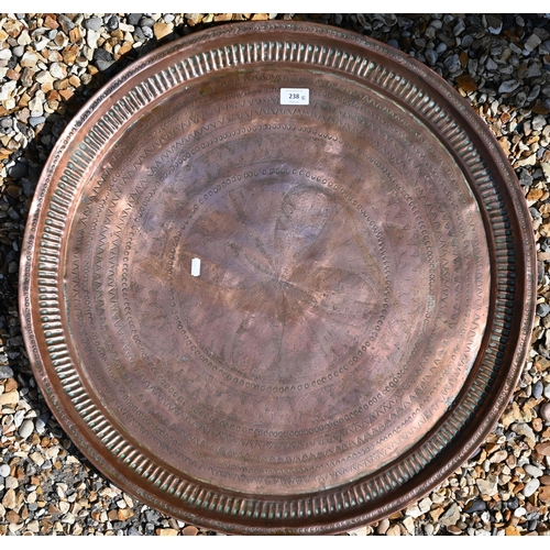 238 - An Eastern copper tray, to/w four large antique family photographs (5)