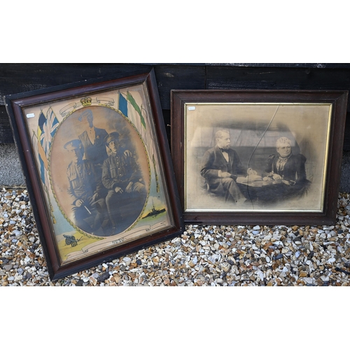 238 - An Eastern copper tray, to/w four large antique family photographs (5)