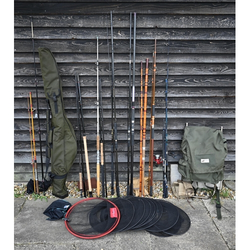 239 - Various coarse and sea fishing rods, 2 with fixed spool reels, with sleeves and rod-bag