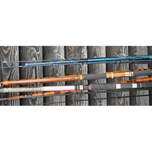 239 - Various coarse and sea fishing rods, 2 with fixed spool reels, with sleeves and rod-bag