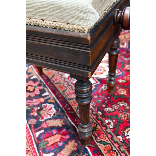 241 - Victorian rosewood height adjustable piano stool with floral tapestry seat, stamped 'Brooks Limited'... 