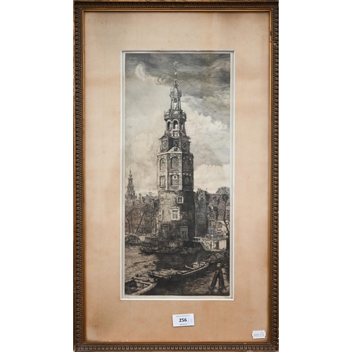 256 - Pieter Dupont - Two pencil signed etchings of Amsterdam churches, 34 x 20 cm  (2)