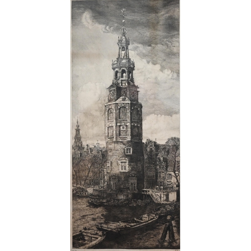 256 - Pieter Dupont - Two pencil signed etchings of Amsterdam churches, 34 x 20 cm  (2)