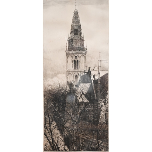 256 - Pieter Dupont - Two pencil signed etchings of Amsterdam churches, 34 x 20 cm  (2)