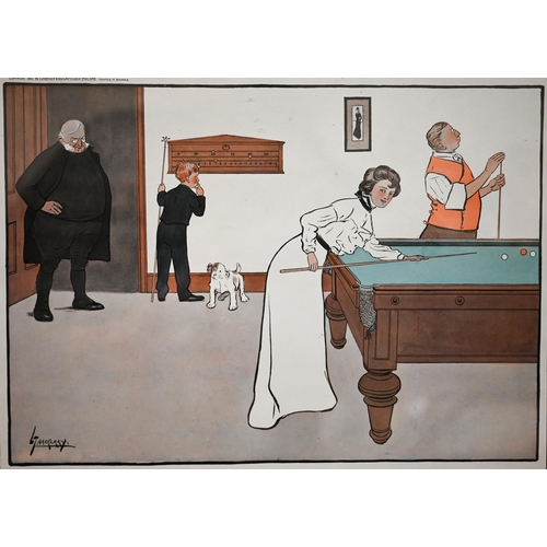 262 - 'Bound for Trafalgar's Bay', print after Fred Roe, 50 x 78 cm; L Thackeray's A Billiard Match print,... 