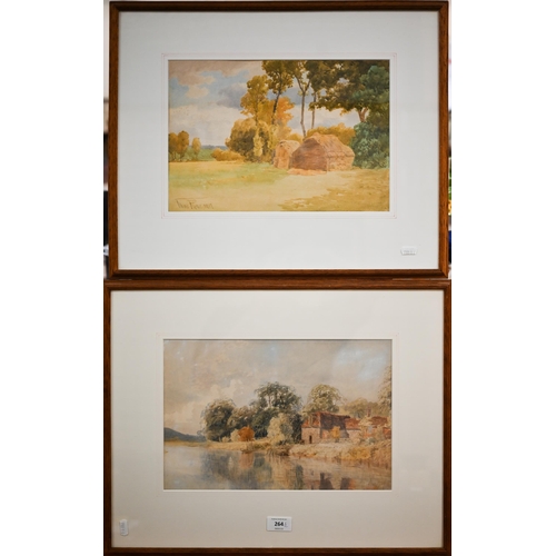 264 - Thos Pyne - Haystack landscape, watercolour, signed and dated 1917, 23.5 x 34 cm and River view, wat... 