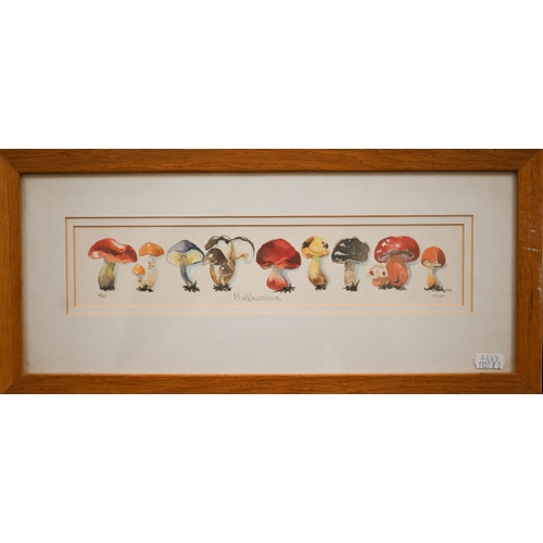 265 - M Chalmers - Funghi, watercolour, signed, 33 x 45 cm to/w limited edition print 'Mushrooms', 6.5 x 3... 