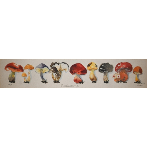 265 - M Chalmers - Funghi, watercolour, signed, 33 x 45 cm to/w limited edition print 'Mushrooms', 6.5 x 3... 