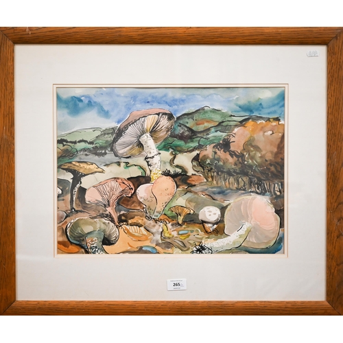 265 - M Chalmers - Funghi, watercolour, signed, 33 x 45 cm to/w limited edition print 'Mushrooms', 6.5 x 3... 