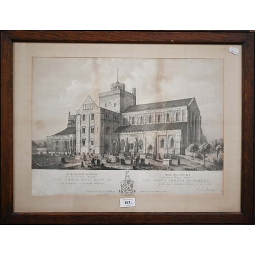 267 - Two engravings - 'The North-West View of the Abbey Church of Romsey', pub Lordan, 35 x 48 cm and a D... 