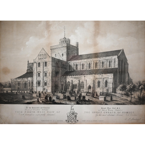 267 - Two engravings - 'The North-West View of the Abbey Church of Romsey', pub Lordan, 35 x 48 cm and a D... 