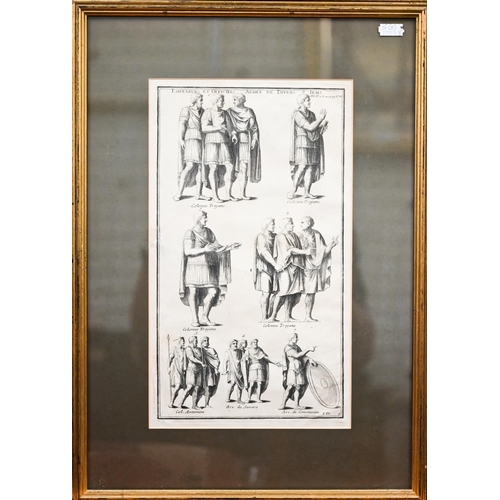 268 - Five antique engravings - beekeepers with Virgil's Georgicks framed to verso; Emperors and officers,... 