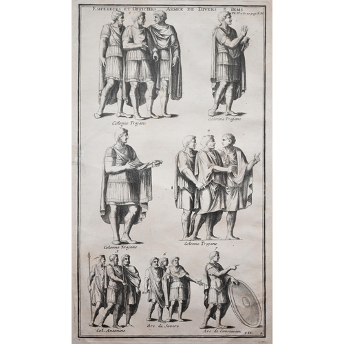 268 - Five antique engravings - beekeepers with Virgil's Georgicks framed to verso; Emperors and officers,... 