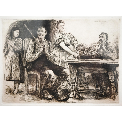 272 - Hubert Von Herkomer - Family group, etching, pencil signed, 12 x 17 cm