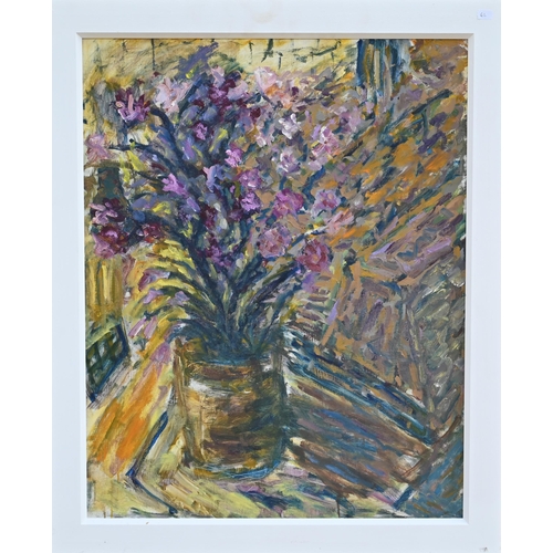 279 - Frank Kirby - Still life with flowers, oil on board, signed, 74.5 x 59 cm 