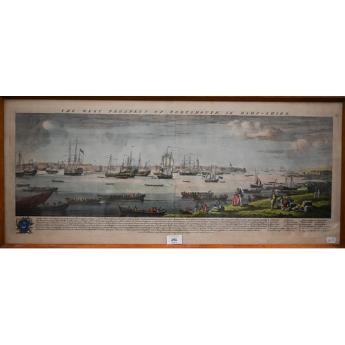 291 - 'The West Prospect of Portsmouth in Hamp-shire' coloured engraving, 36 x 84 cm