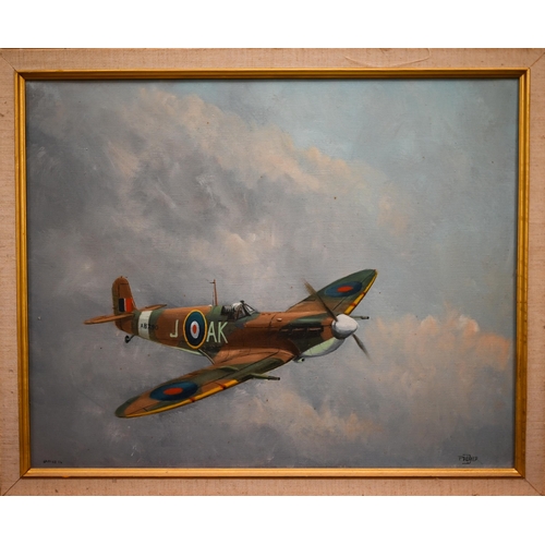 296 - D Palmer - 'Spitfire', oil on canvas, 40 x 49 cm to/w various limited edition spitfire/air force pri... 