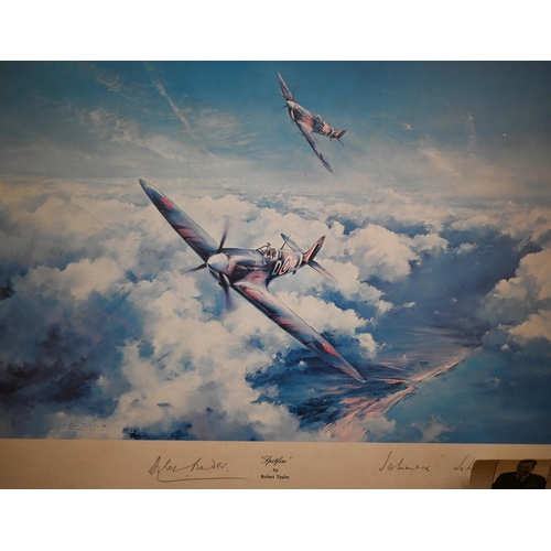 296 - D Palmer - 'Spitfire', oil on canvas, 40 x 49 cm to/w various limited edition spitfire/air force pri... 