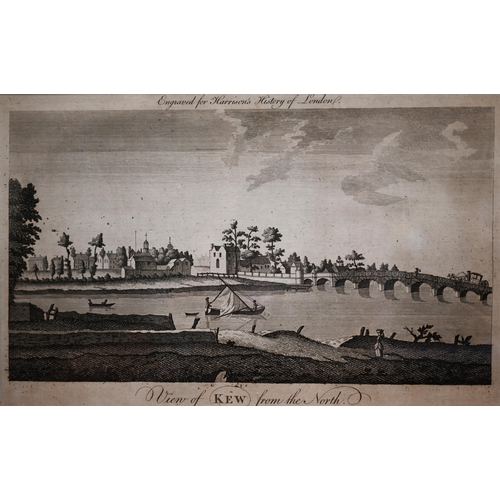 297 - Three 18th century book engravings from Harrison's History of London - A view of Kew from the North,... 