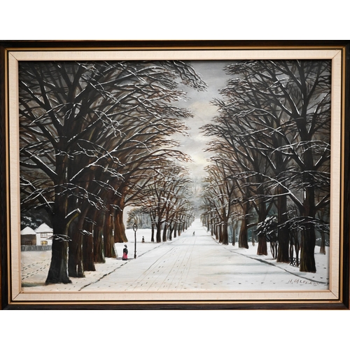 298 - H McKeown - Two views of Southampton Common, Autumn and Winter, oil on canvas, signed, 45 x 60 cm (2... 