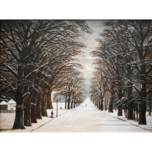 298 - H McKeown - Two views of Southampton Common, Autumn and Winter, oil on canvas, signed, 45 x 60 cm (2... 