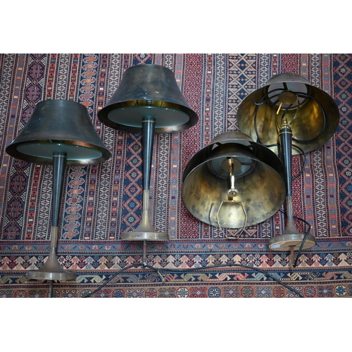 309 - Four Art Deco style brass and frosted glass bar lamps to/w three somewhat similar examples (one inco... 