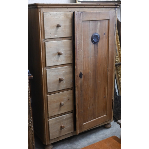 328 - An antique pine pantry/larder cupboard with five drawers, 102 cm wide x 42 cm deep x 157 cm high