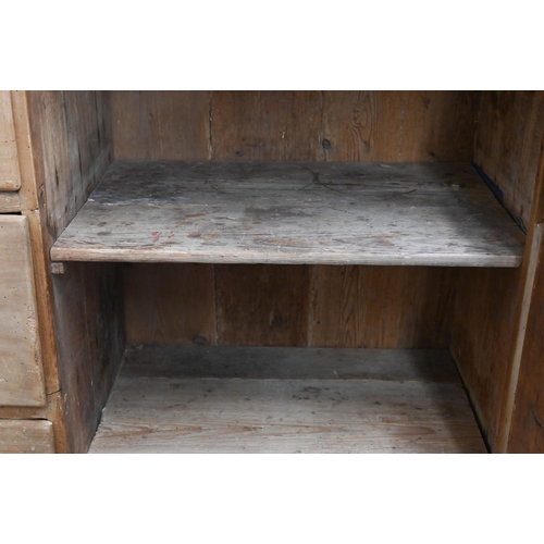 328 - An antique pine pantry/larder cupboard with five drawers, 102 cm wide x 42 cm deep x 157 cm high