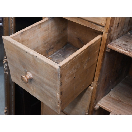 328 - An antique pine pantry/larder cupboard with five drawers, 102 cm wide x 42 cm deep x 157 cm high