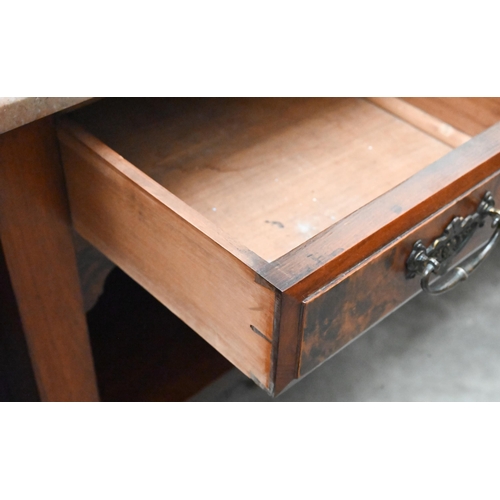 330 - Edwardian walnut marble top washstand with tiled and mirrored raised back, 102 cm wide x 54 cm deep ... 