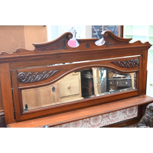 330 - Edwardian walnut marble top washstand with tiled and mirrored raised back, 102 cm wide x 54 cm deep ... 