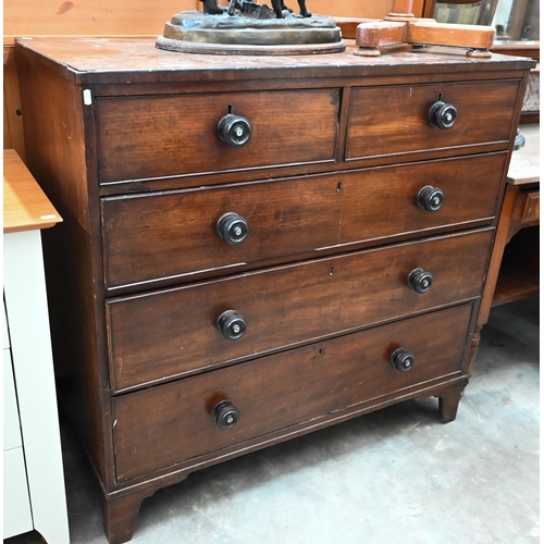 331 - A 19th century mahogany chest of two short over three long drawers on bracket feet, 110 cm wide x 54... 