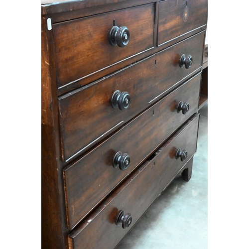 331 - A 19th century mahogany chest of two short over three long drawers on bracket feet, 110 cm wide x 54... 