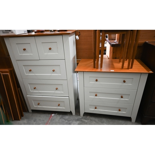 332 - A part painted tallboy with five drawers to/w matching three drawer chest, 88 cm wide x 50 cm deep x... 