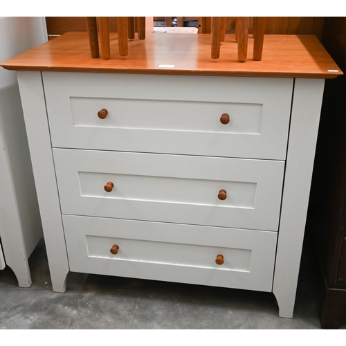 332 - A part painted tallboy with five drawers to/w matching three drawer chest, 88 cm wide x 50 cm deep x... 