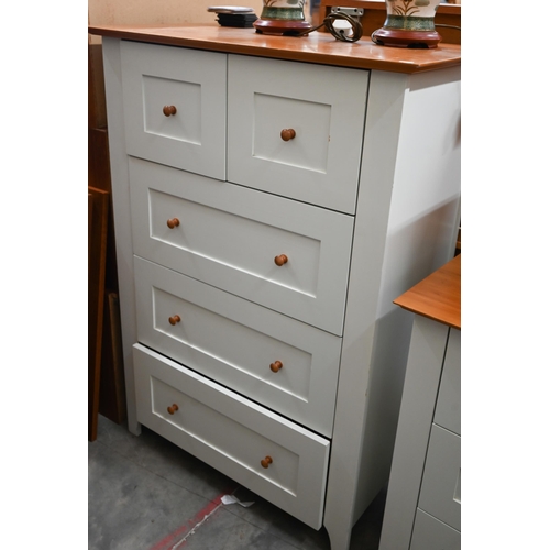 332 - A part painted tallboy with five drawers to/w matching three drawer chest, 88 cm wide x 50 cm deep x... 