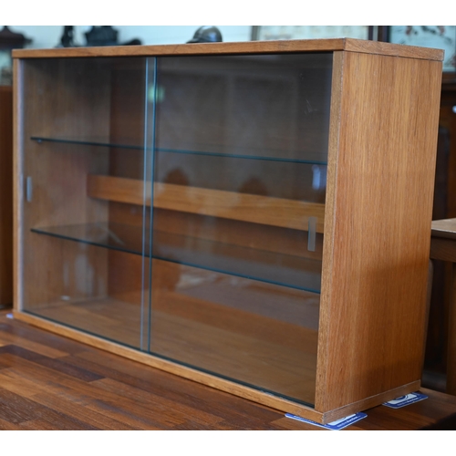 335 - Modular furniture - eight various Danish design mid-century teak cabinets, three with sliding glass ... 